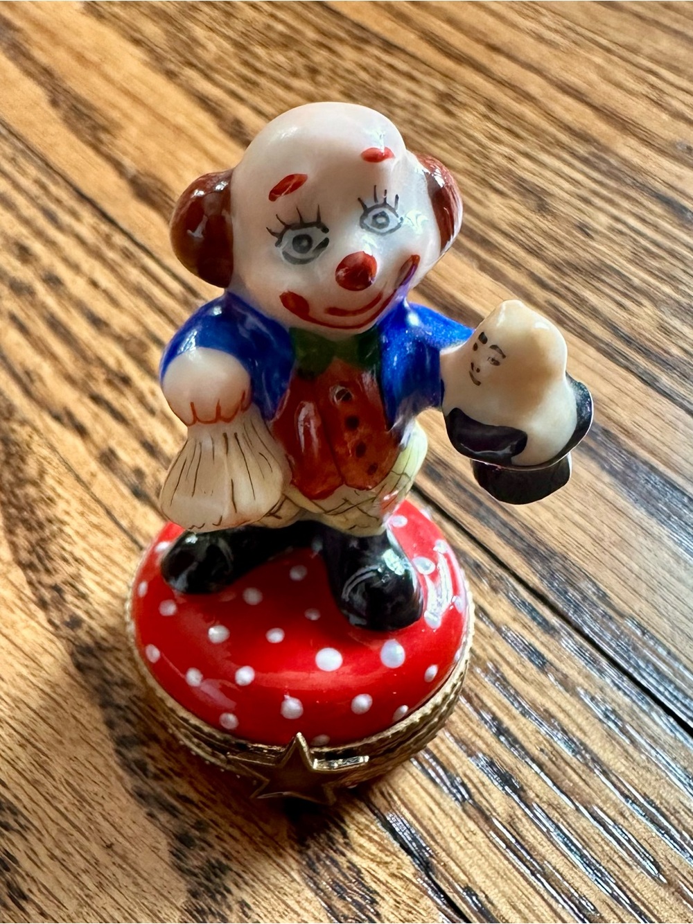 Limoges Polka-Dot Clown Trinket Box in Red, Blue, White